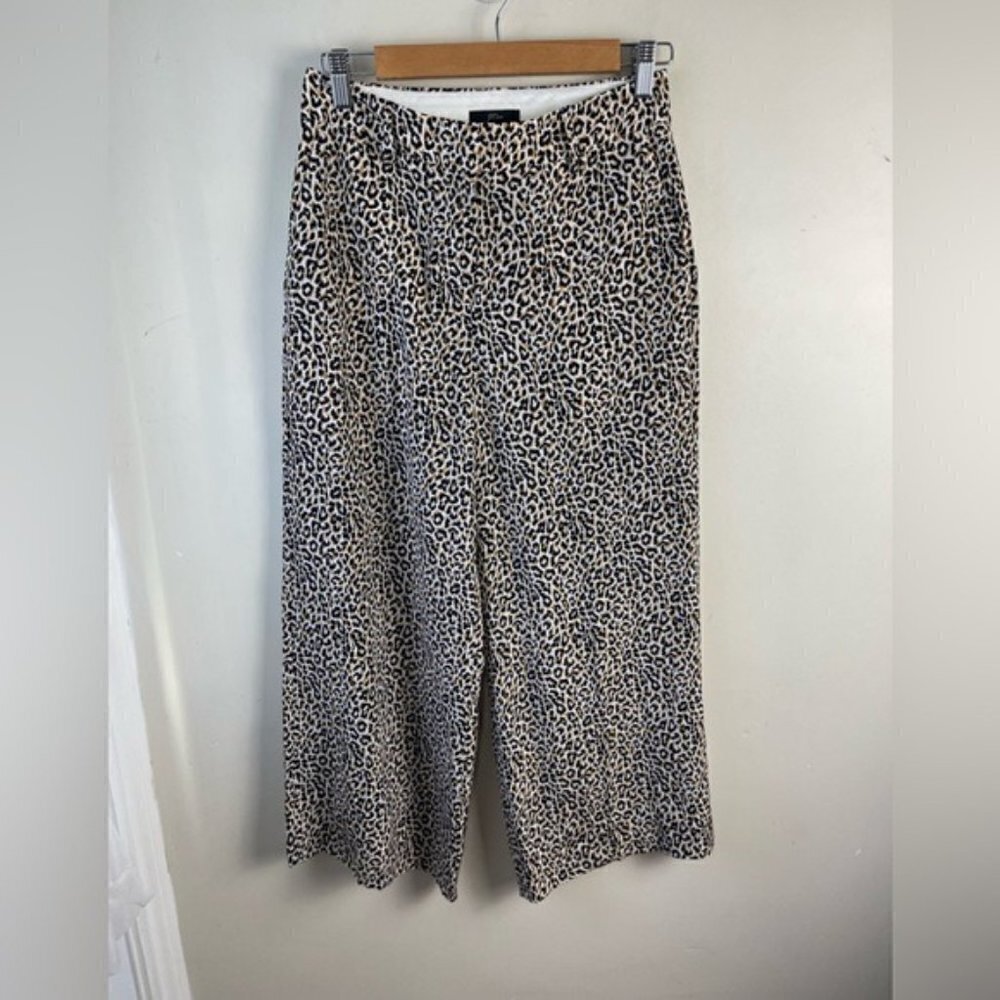J Crew Wide-leg cropped high rise pant in animal leopard-print silk size 2